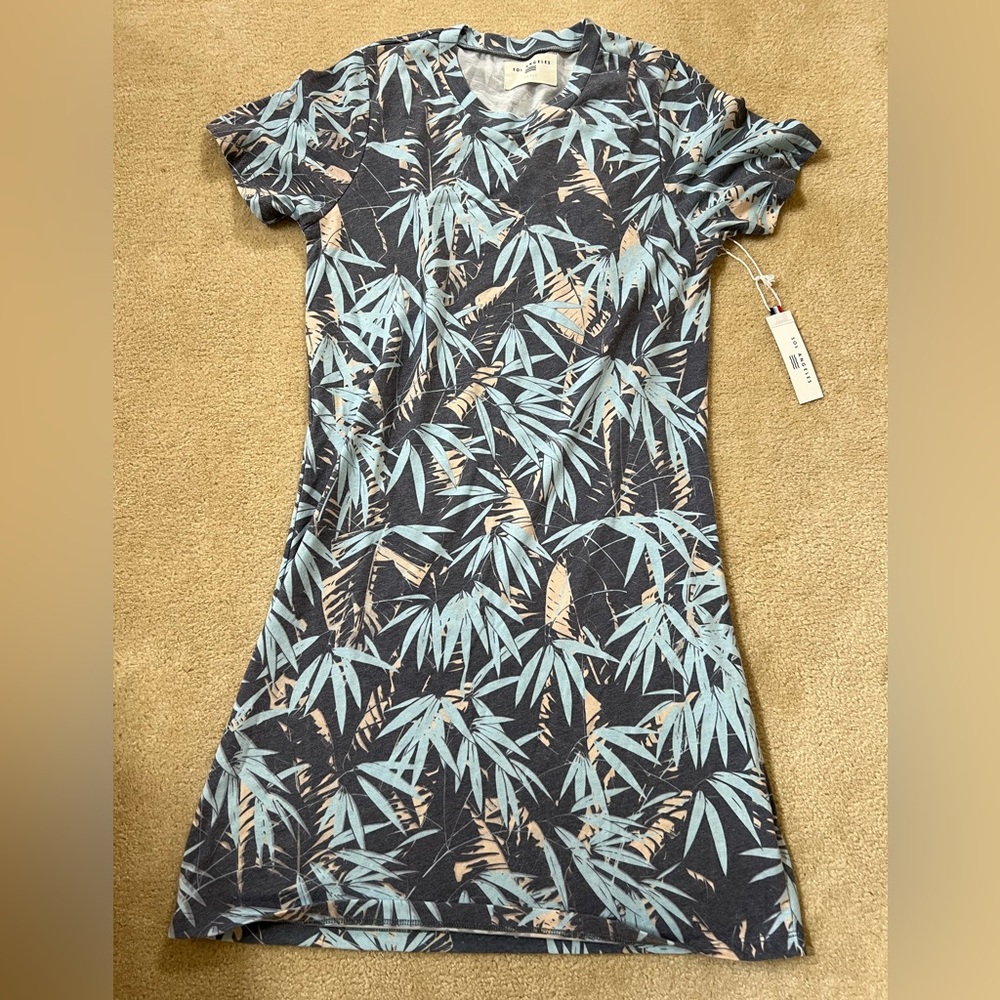 Sol Angeles Blue and Tan Leaf Pattern Dress